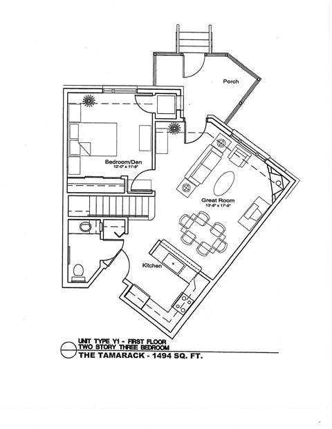 Floor plan for 3 beds, 2.5 baths, 1440 sqft